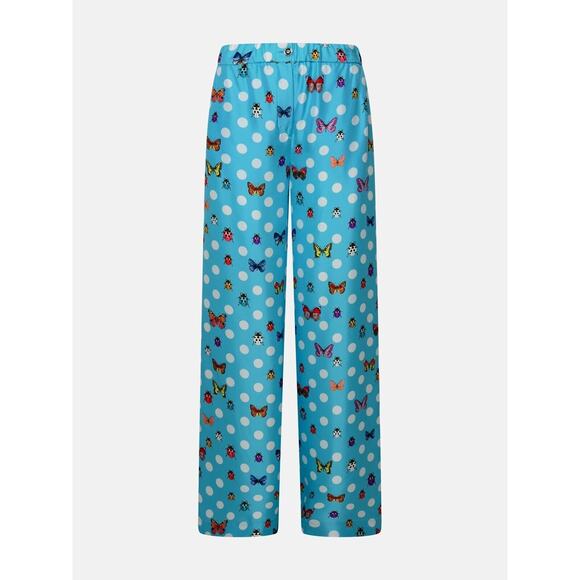 Versace Pants IT 40 US 4 Blue Butterflies Polka Dot Silk Wide-Leg NWT $1,825 - Picture 2 of 16